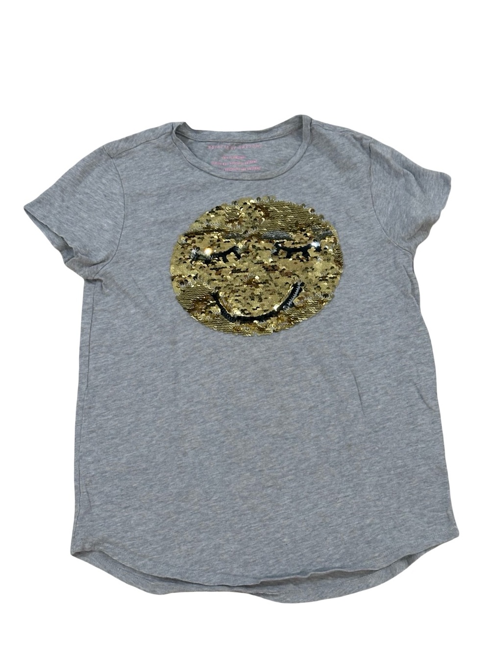 GUC Rockets of Awesome Girls 10/12 Gray Tee with Gold Sequin Smile